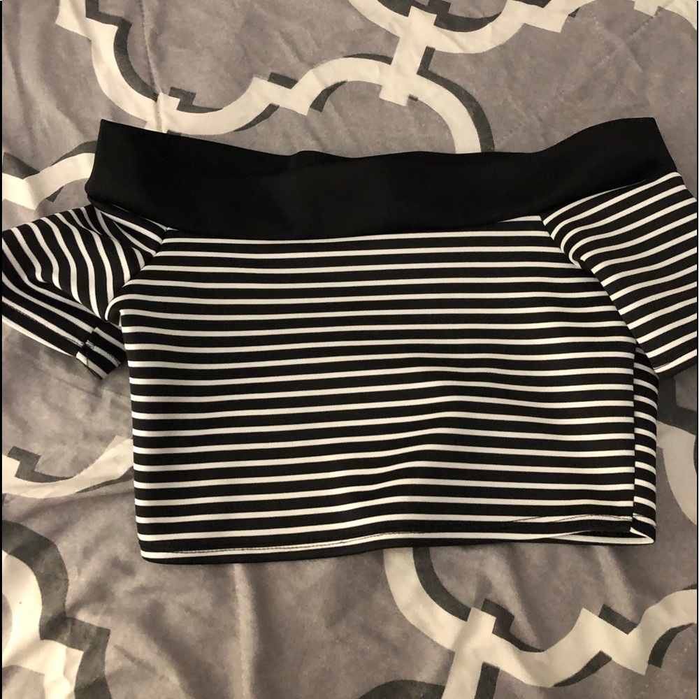Off Shoulder Crop Top Stripes